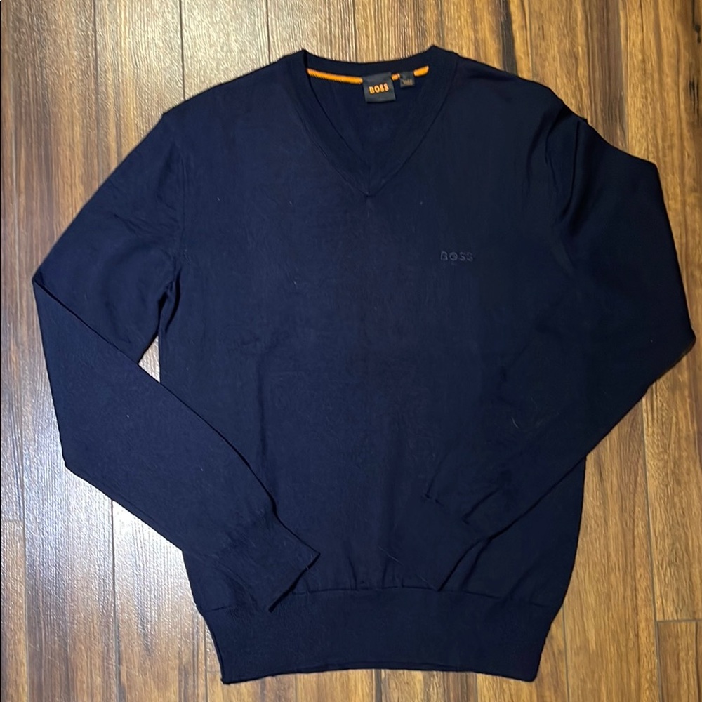 Boss Blue V-Neck Sweater Timeless Style